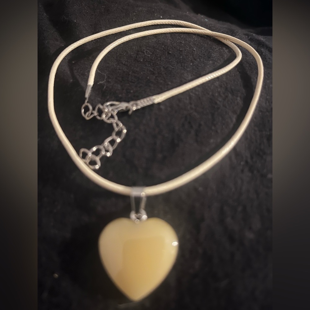 Hand Crafted Yellow Heart Calcite Corded Medallion Necklace Handmade Hand Made - Picture 2 of 3